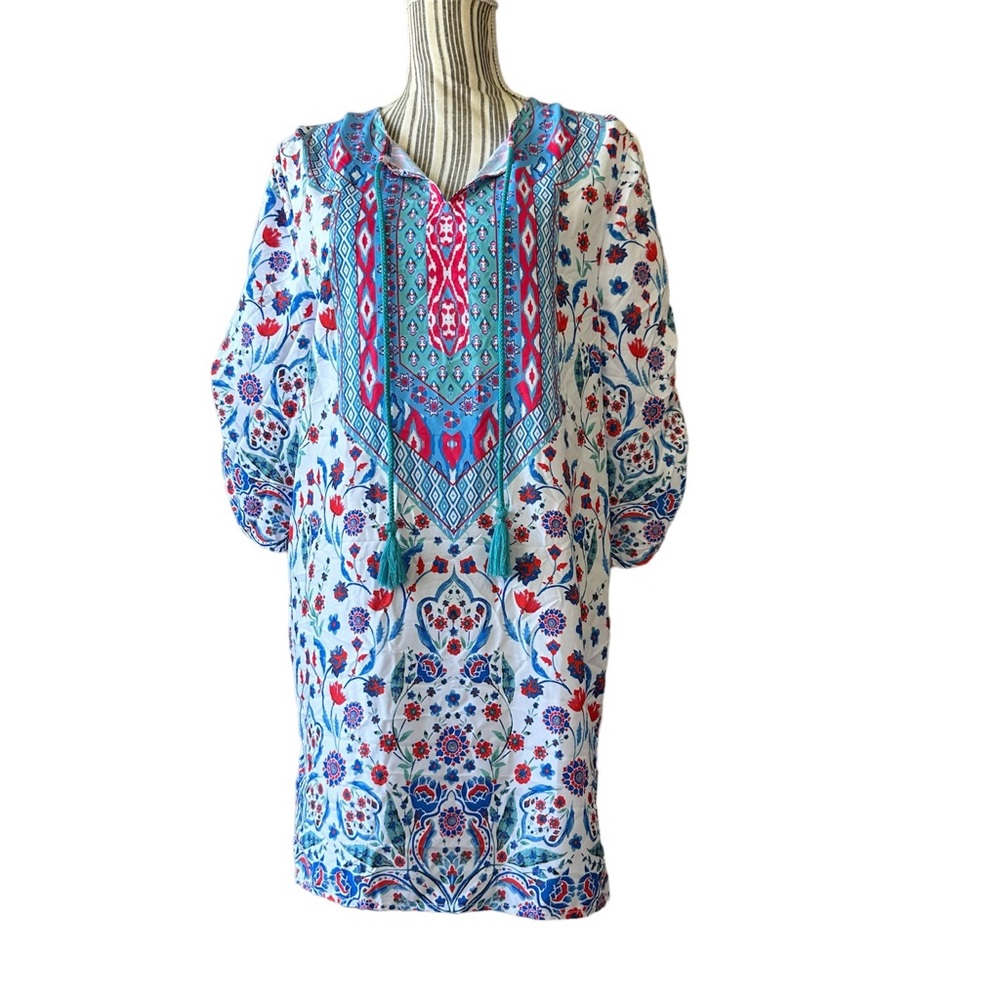 Urban Coco Small Boho Floral Dress Bright Blue Pink